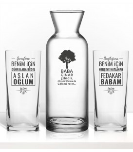 Babaya Özel Renkli Baskılı Rakı Kadehi Karaf Set