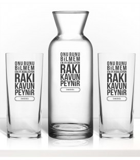 Rakı Sözleri Renkli Baskılı Rakı Kadehi Karaf Set