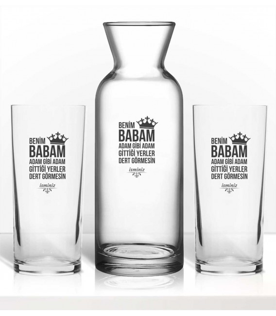 Babalara Özel Renkli Baskılı Rakı Kadehi Karaf Set