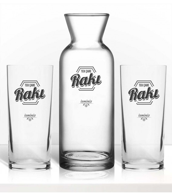 Tek Çare Rakı Kişiye Özel Renkli Baskılı Rakı Kadehi Karaf Set