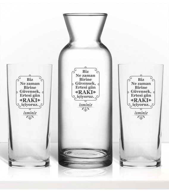 Rakılı Sözler Renkli Baskılı Rakı Kadehi Karaf Set
