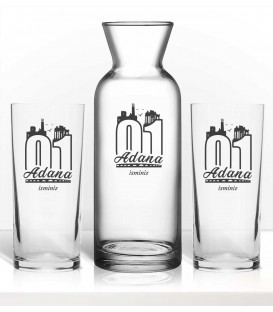 Adana Temalı Kişiye Özel Renkli Baskı Rakı Kadehi Karaf Set