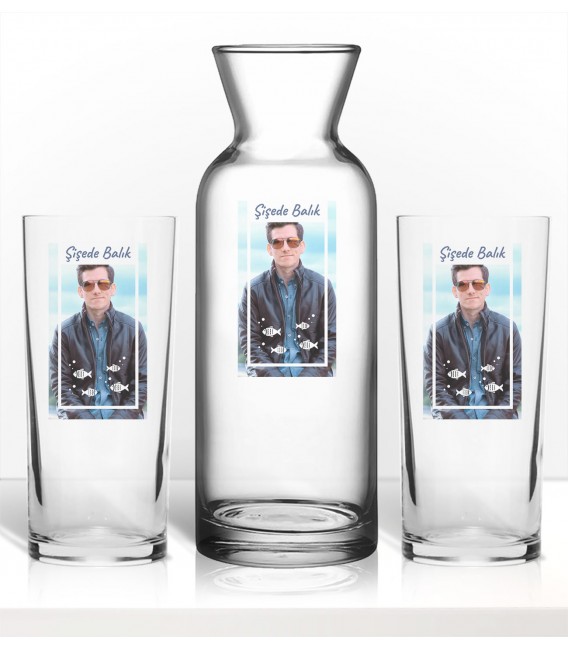 Kişiye Özel Renkli Baskılı Rakı Kadehi Karaf Set
