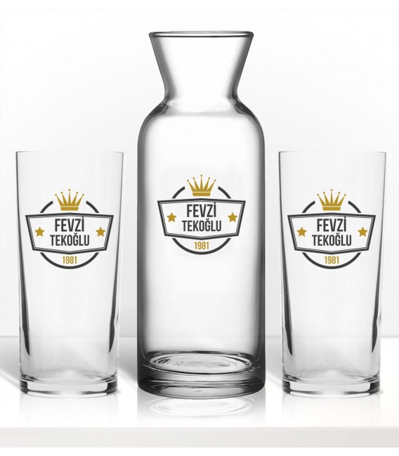 Kişiye Özel İkili Rakı Kadehi Karaflı Ahşap Kutulu Set -emr17-