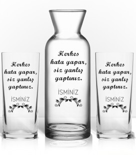 Herkes Hata Yapar Siz Yanlış Yaptınız Renkli Baskılı Rakı Kadehi Karaf Set -ec03-