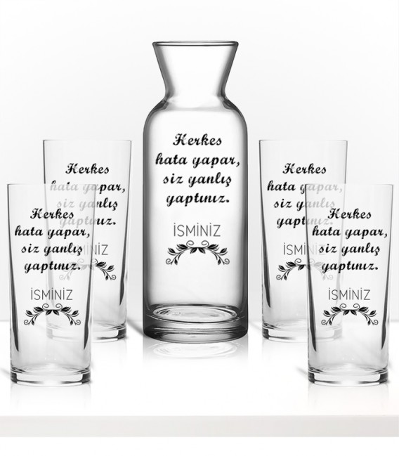 Herkes Hata Yapar Siz Yanlış Yaptınız Renkli Baskılı Rakı Kadehi Karaf Set -ec03-