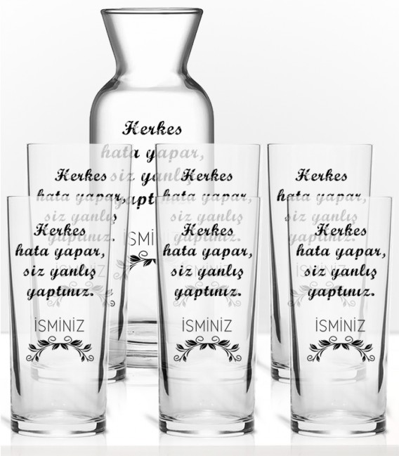 Herkes Hata Yapar Siz Yanlış Yaptınız Renkli Baskılı Rakı Kadehi Karaf Set -ec03-