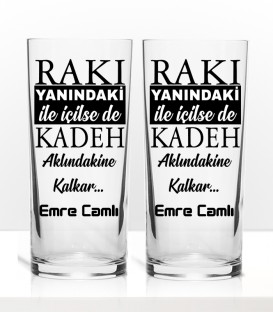 İsminize Özel Rakılı Söz Renkli Baskılı İkili Rakı Kadehi