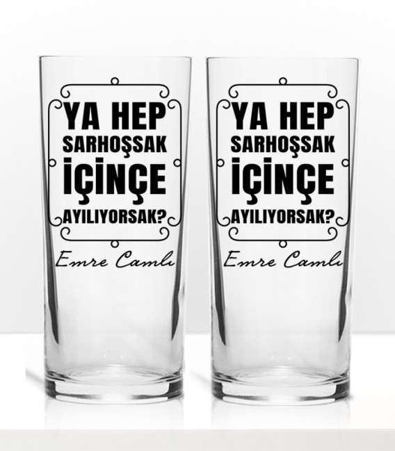 İsminize Özel Rakılı Söz Renkli Baskılı İkili Rakı Kadehi