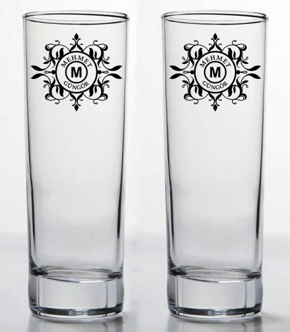 İsminize Özel Renkli Baskılı İkili Long Drink Votka Kadehi