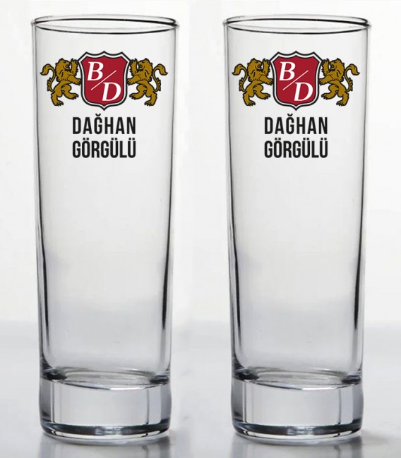 İsminize Özel Renkli Baskılı İkili Long Drink Votka Kadehi