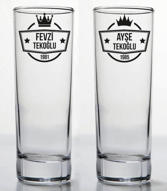 İsminize Özel Renkli Baskılı İkili Long Drink Votka Kadehi