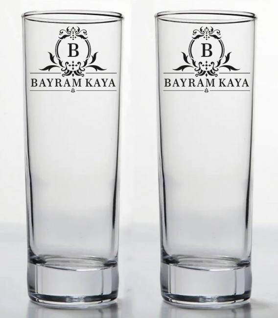 İsminize Özel Renkli Baskılı İkili Long Drink Votka Kadehi