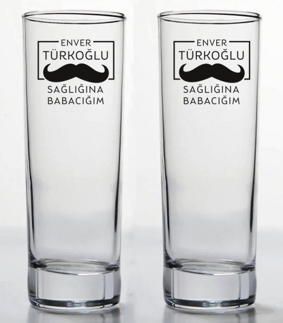 İsminize Özel Renkli Baskılı İkili Long Drink Votka Kadehi
