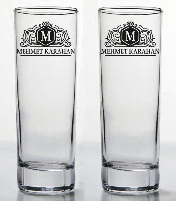 İsminize Özel Renkli Baskılı İkili Long Drink Votka Kadehi