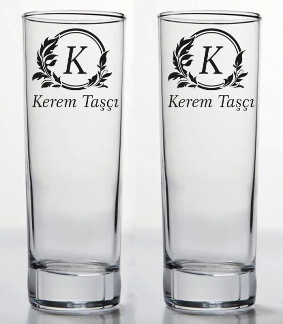İsminize Özel Renkli Baskılı İkili Long Drink Votka Kadehi