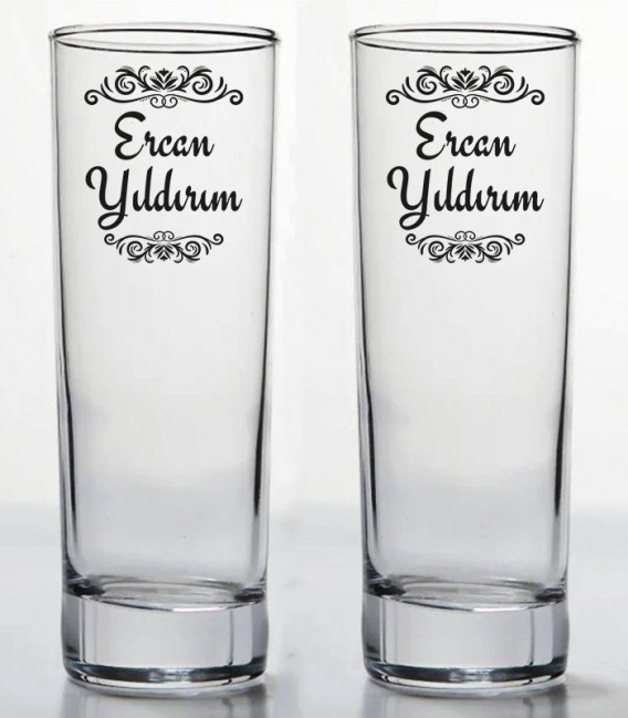 İsminize Özel Renkli Baskılı İkili Long Drink Votka Kadehi