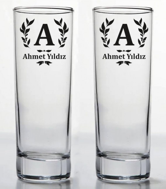 İsminize Özel Renkli Baskılı İkili Long Drink Votka Kadehi
