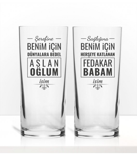 Babaya Özel Renkli Baskılı İkili Rakı Bardağı Kadeh