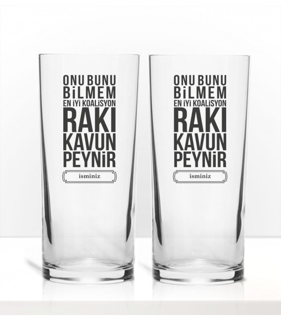 Rakı Sözleri Renkli Baskılı İkili Rakı Bardağı Kadeh