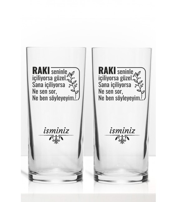 Rakı Sözleri Renkli Baskılı İkili Rakı Bardağı Kadeh
