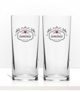 İsminize Özel Renkli Baskılı İkili Rakı Bardağı Kadeh