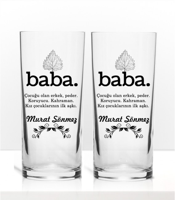 Babalar ve Kız Çocukları Özel Renkli Baskılı İkili Rakı Bardağı Kadeh