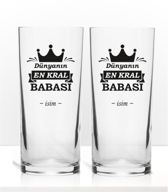 Dünyanın En Kral Babasına Özel Renkli Baskılı İkili Rakı Bardağı Kadeh