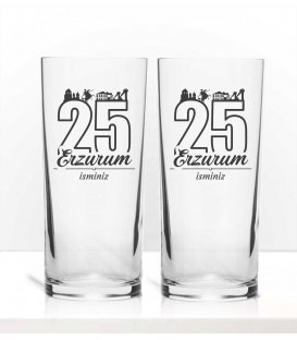 Şehirler Serisi 25 Erzurum Renkli Baskılı İkili Rakı Bardağı Kadeh