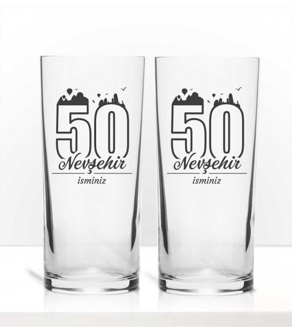 Şehirler Serisi 50 Nevşehir Renkli Baskılı İkili Rakı Bardağı Kadeh