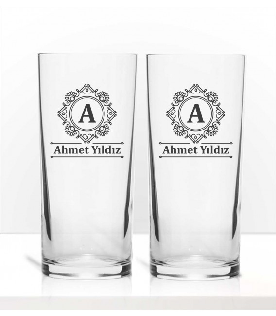 İsminize Özel Renkli Baskılı İkili Rakı Bardağı Kadeh