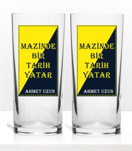 Şampiyon Taraftar Serisi Sarı Lacivert Renkli Baskılı İkili Rakı Bardağı Kadeh