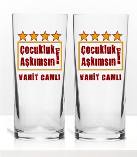 Şampiyon Taraftar Serisi Çocukluk Aşkımsın Renkli Baskılı İkili Rakı Bardağı Kadeh