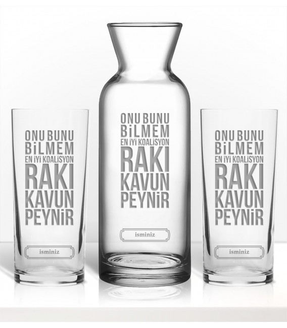 Rakı Kavun Peynir Lazer İşleme Karaf Seti