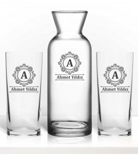 İsminize Özel Temalı Kişiselleştirilebilir Renkli Baskılı Rakı Kadehi Karaf Set